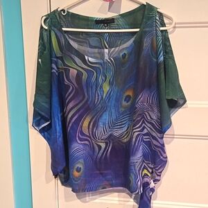 Heart Soul cold shoulder ties at side peacock top XL NWOT New w/out Tags Blue Gr